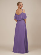 KissDress-Eira Tahiti A Line Chiffon Off the Shoulder Ruffled Overlay Long Bridesmaid Dress with Slit
