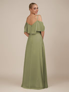 KissDress-Eira Thyme A Line Chiffon Off the Shoulder Ruffled Overlay Long Bridesmaid Dress with Slit