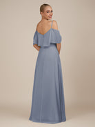 KissDress-Eira Bermuda A Line Chiffon Off the Shoulder Ruffled Overlay Long Bridesmaid Dress with Slit
