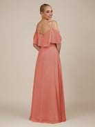 KissDress-Eira Wild Rose A Line Chiffon Off the Shoulder Ruffled Overlay Long Bridesmaid Dress with Slit