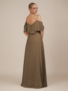 KissDress-Eira Willow Green A Line Chiffon Off the Shoulder Ruffled Overlay Long Bridesmaid Dress with Slit