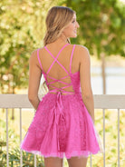 Elara | A - Line Lace Spaghetti - Straps Black short Homecoming Dress - KissProm