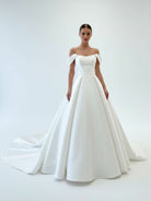 KissDress-Elly  Elegant A-Line Off the Shoulder White Satin Wedding Dresses