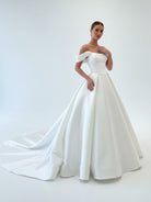 KissDress-Elly  Elegant A-Line Off the Shoulder White Satin Wedding Dresses