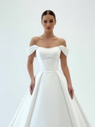 KissDress-Elly  Elegant A-Line Off the Shoulder White Satin Wedding Dresses