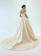 KissDress-Elly  Elegant A-Line Off the Shoulder White Satin Wedding Dresses