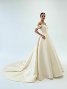 KissDress-Elly  Elegant A-Line Off the Shoulder White Satin Wedding Dresses
