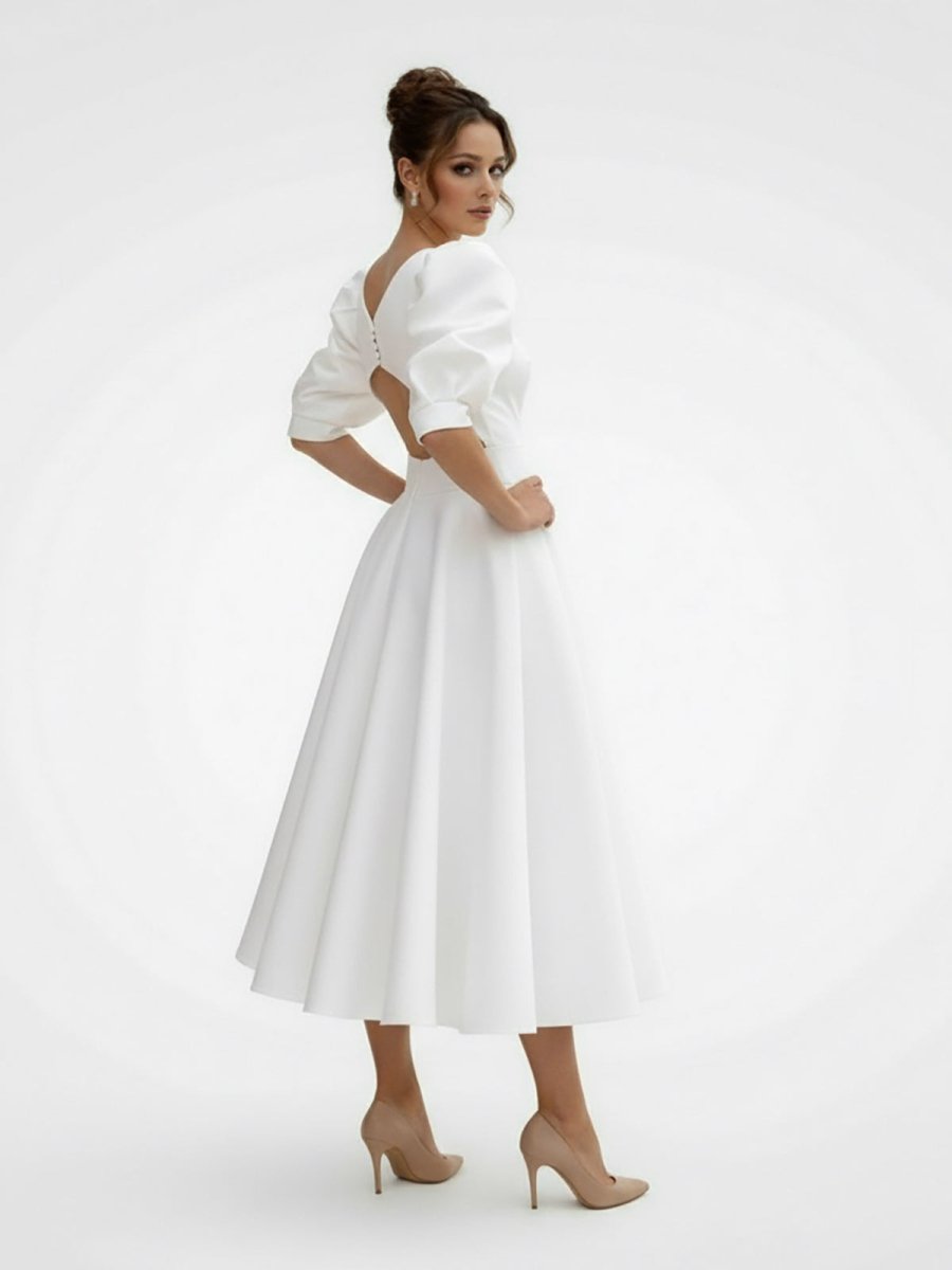 Cadwallon | Elegant Bateau A Line Satin Knee-length Wedding Dress KissDress Cadwallon | Elegant Bateau A Line Satin Knee-length Wedding Dress KissDress