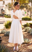 Elegant Bateau A Line Satin Knee - length Wedding Dress - KissProm