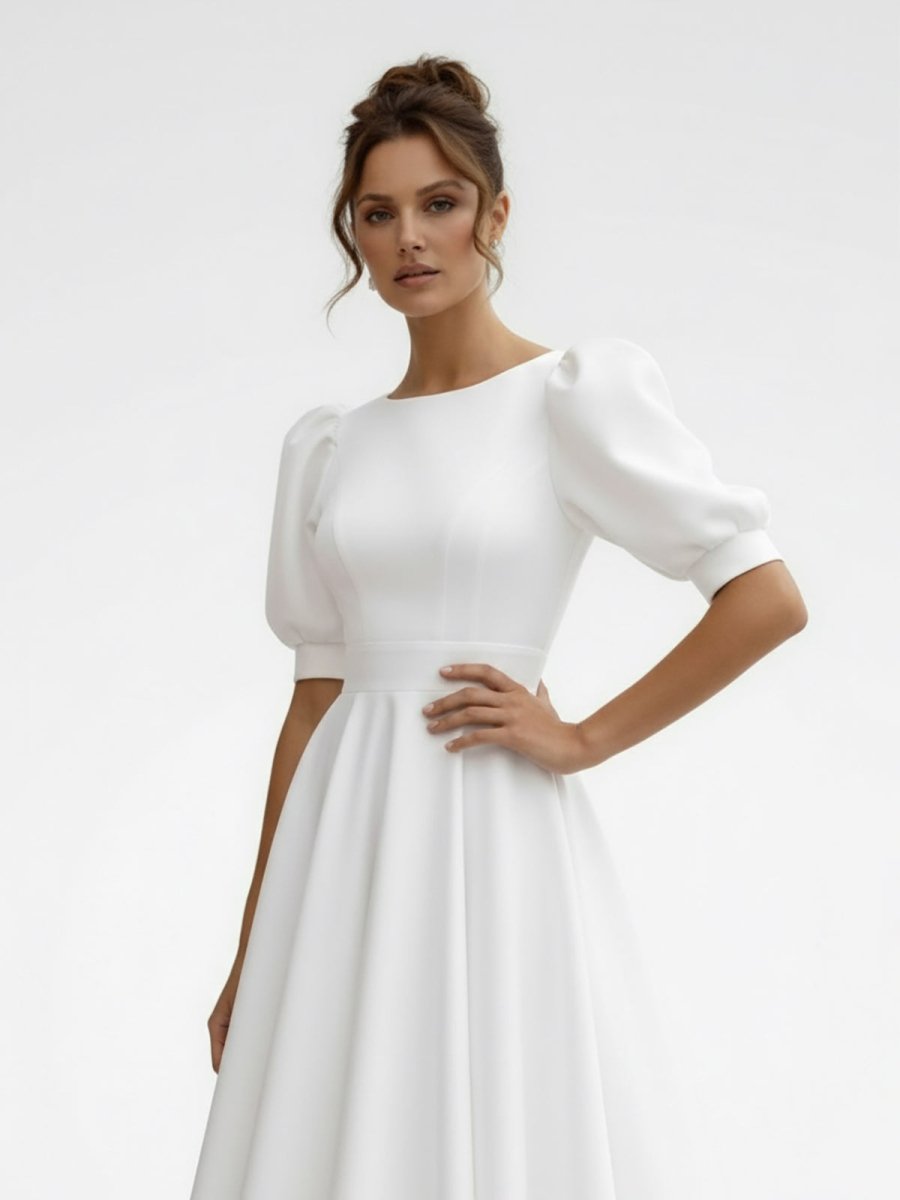 Cadwallon | Elegant Bateau A Line Satin Knee-length Wedding Dress KissDress Cadwallon | Elegant Bateau A Line Satin Knee-length Wedding Dress KissDress