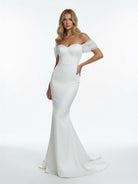 KissDress-Elegant Mermaid Sweetheart Sexy Off-the-Shoulder Wrap-Around Satin Wedding Dress