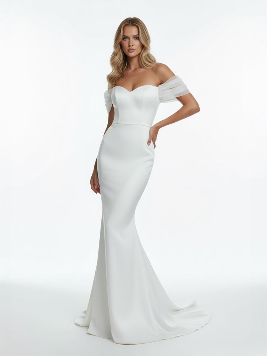 KissDress-Elegant Mermaid Sweetheart Sexy Off-the-Shoulder Wrap-Around Satin Wedding Dress