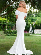 KissDress-Elegant Mermaid Sweetheart Sexy Off-the-Shoulder Wrap-Around Satin Wedding Dress
