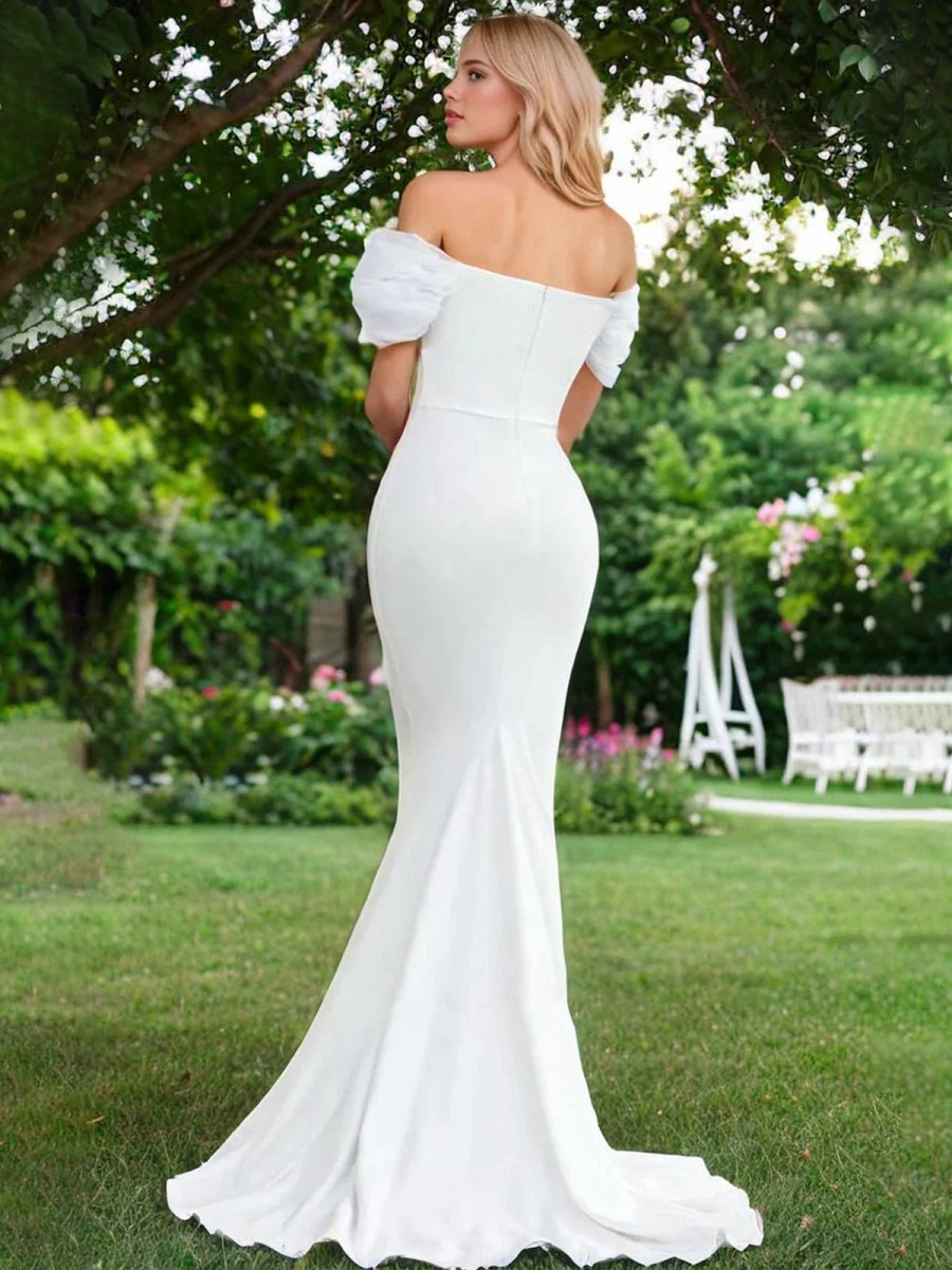 KissDress-Elegant Mermaid Sweetheart Sexy Off-the-Shoulder Wrap-Around Satin Wedding Dress
