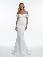 KissDress-Elegant Mermaid Sweetheart Sexy Off-the-Shoulder Wrap-Around Satin Wedding Dress