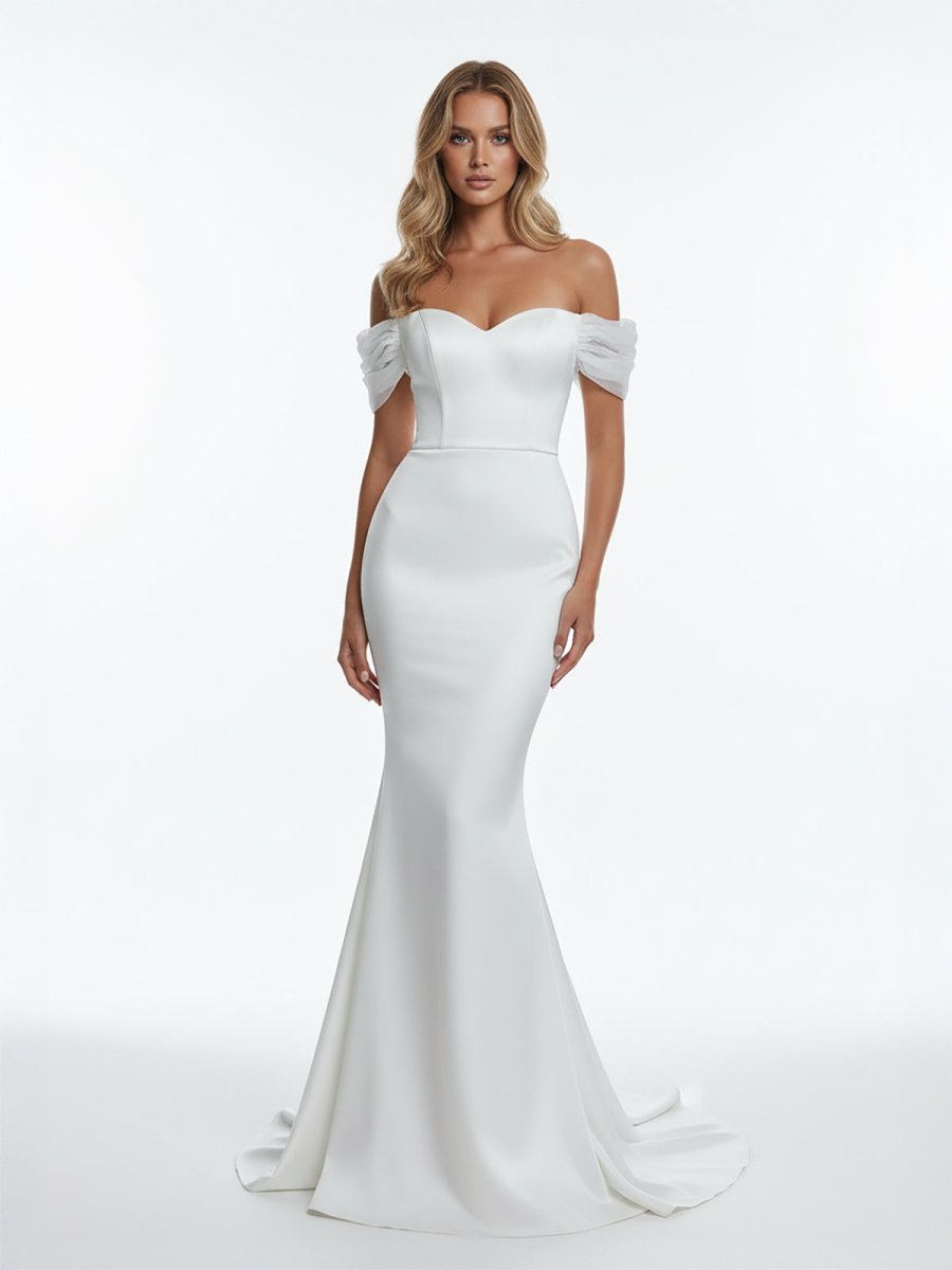 KissDress-Elegant Mermaid Sweetheart Sexy Off-the-Shoulder Wrap-Around Satin Wedding Dress