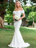 KissDress-Elegant Mermaid Sweetheart Sexy Off-the-Shoulder Wrap-Around Satin Wedding Dress