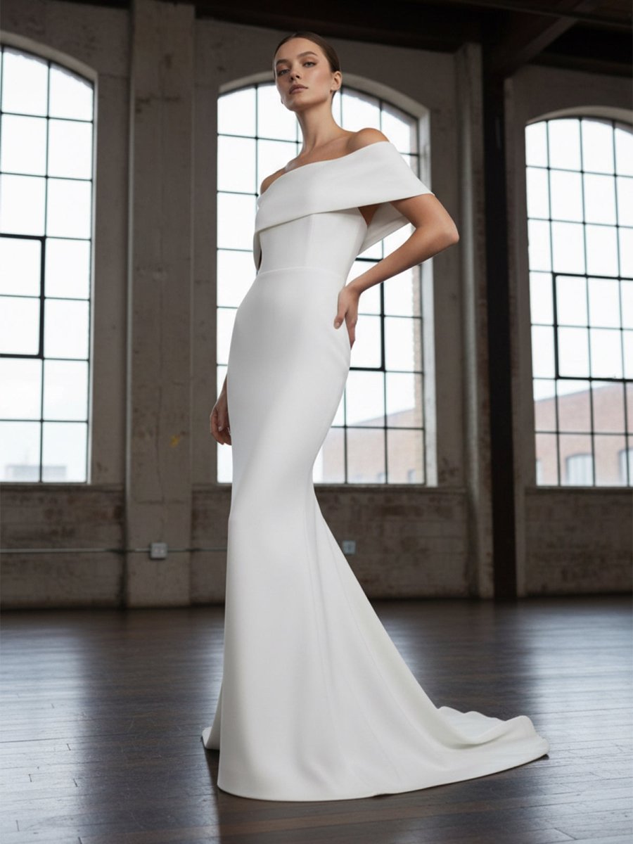 KissDress-Elegant Trumpet Mermaid Off-The-Shoulder Elastic Satin Wedding Dresses