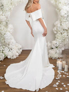 KissDress-Elegant Trumpet Mermaid Off-The-Shoulder Elastic Satin Wedding Dresses