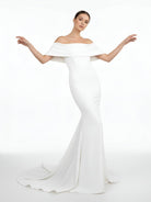 KissDress-Elegant Trumpet Mermaid Off-The-Shoulder Elastic Satin Wedding Dresses