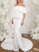 KissDress-Elegant Trumpet Mermaid Off-The-Shoulder Elastic Satin Wedding Dresses