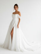 KissDress-Elegant White Off-the-Shoulder Long Wedding Dress with Slit