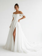 KissDress-Elegant White Off-the-Shoulder Long Wedding Dress with Slit