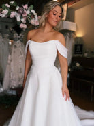 KissDress-Elegant White Off-the-Shoulder Long Wedding Dress with Slit