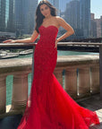 Mermaid Sweetheart Red Lace Long Prom Dresses