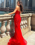 Mermaid Sweetheart Red Lace Long Prom Dresses