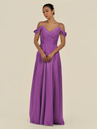 KissDress-Elvani Amethyst A Line Chiffon Off the Shoulder Long Bridesmaid Dress with Pleats
