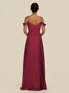 KissDress-Elvani Berry A Line Chiffon Off the Shoulder Long Bridesmaid Dress with Pleats