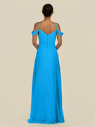 KissDress-Elvani Blue Jay A Line Chiffon Off the Shoulder Long Bridesmaid Dress with Pleats