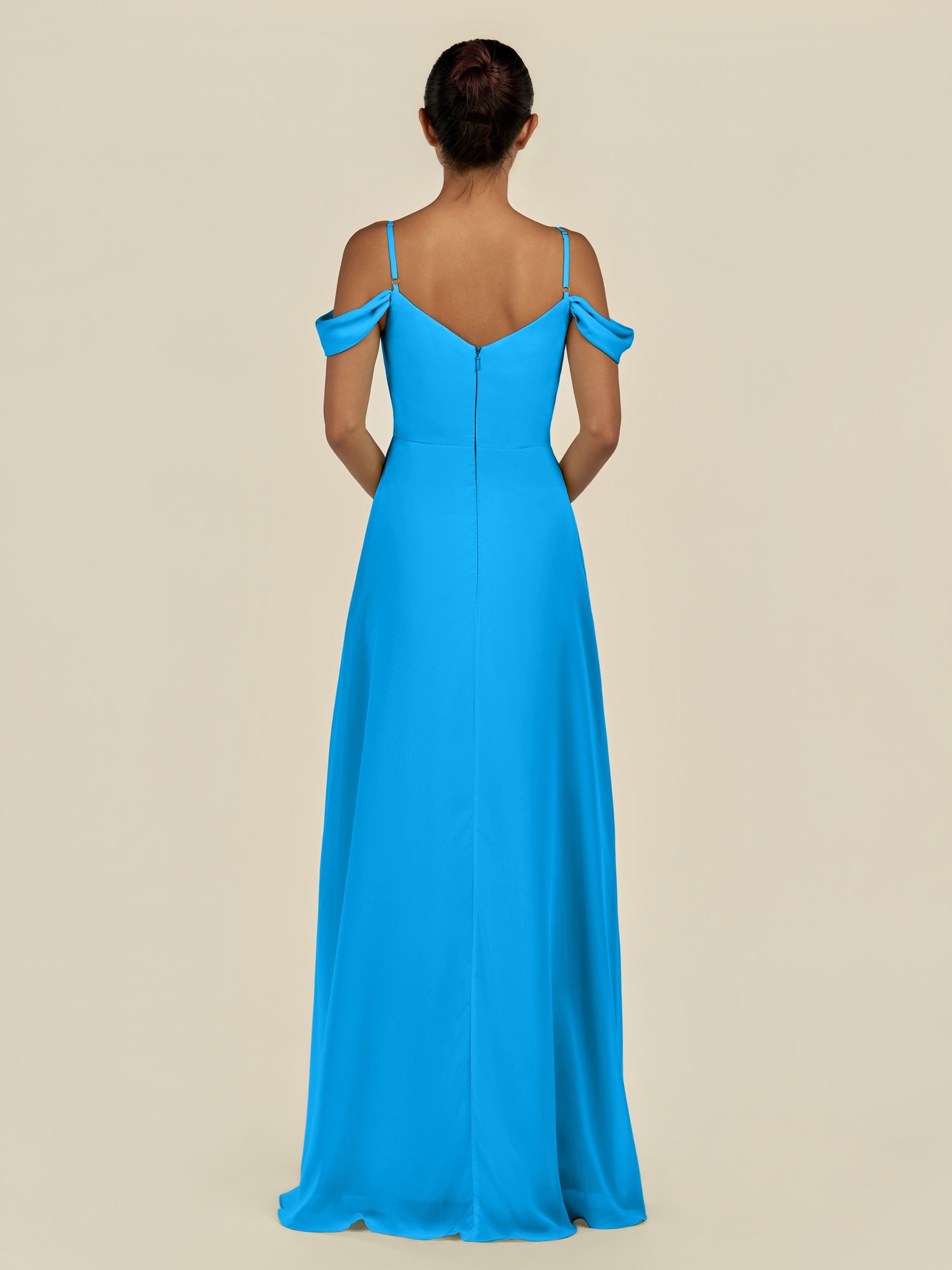 KissDress-Elvani Blue Jay A Line Chiffon Off the Shoulder Long Bridesmaid Dress with Pleats