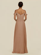 KissDress-Elvani Bronzer A Line Chiffon Off the Shoulder Long Bridesmaid Dress with Pleats
