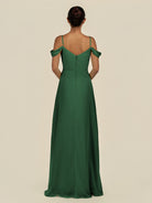 KissDress-Elvani Dark Green A Line Chiffon Off the Shoulder Long Bridesmaid Dress with Pleats