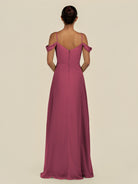 KissDress-Elvani Desert Rose A Line Chiffon Off the Shoulder Long Bridesmaid Dress with Pleats