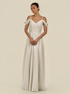 KissDress-Elvani Dove Gray A Line Chiffon Off the Shoulder Long Bridesmaid Dress with Pleats