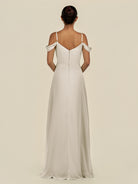 KissDress-Elvani Dove Gray A Line Chiffon Off the Shoulder Long Bridesmaid Dress with Pleats