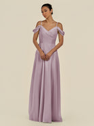 KissDress-Elvani Dusk A Line Chiffon Off the Shoulder Long Bridesmaid Dress with Pleats