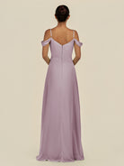 KissDress-Elvani Dusk A Line Chiffon Off the Shoulder Long Bridesmaid Dress with Pleats