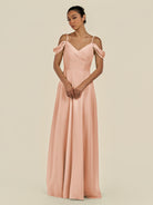 KissDress-Elvani English Rose A Line Chiffon Off the Shoulder Long Bridesmaid Dress with Pleats