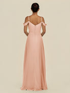 KissDress-Elvani English Rose A Line Chiffon Off the Shoulder Long Bridesmaid Dress with Pleats