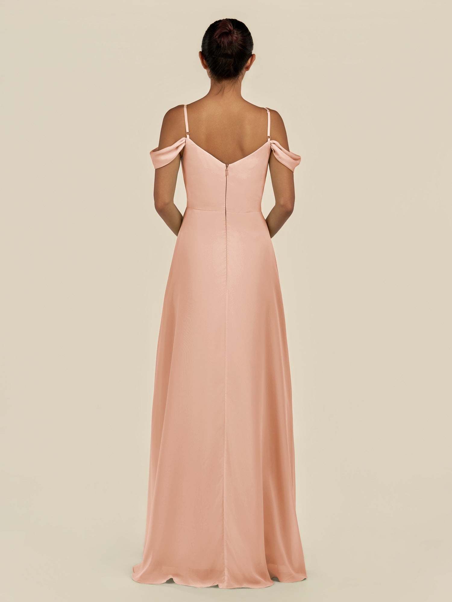 KissDress-Elvani English Rose A Line Chiffon Off the Shoulder Long Bridesmaid Dress with Pleats