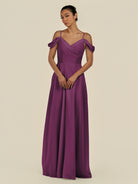 KissDress-Elvani Fig A Line Chiffon Off the Shoulder Long Bridesmaid Dress with Pleats