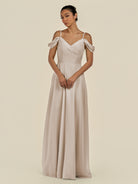 KissDress-Elvani Frost A Line Chiffon Off the Shoulder Long Bridesmaid Dress with Pleats