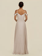 KissDress-Elvani Frost A Line Chiffon Off the Shoulder Long Bridesmaid Dress with Pleats