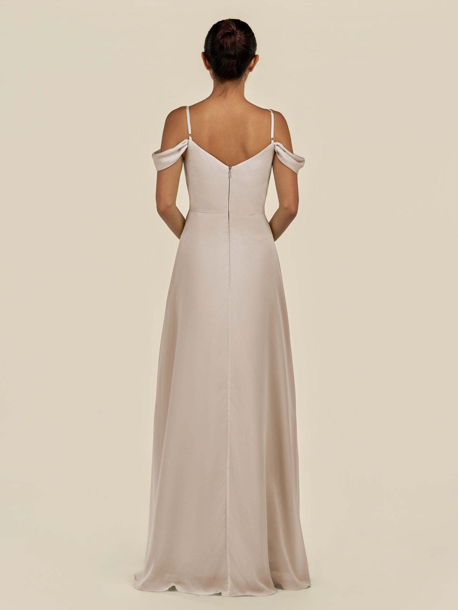 KissDress-Elvani Frost A Line Chiffon Off the Shoulder Long Bridesmaid Dress with Pleats
