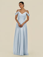 KissDress-Elvani Ice A Line Chiffon Off the Shoulder Long Bridesmaid Dress with Pleats
