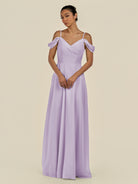 KissDress-Elvani Lavender A Line Chiffon Off the Shoulder Long Bridesmaid Dress with Pleats